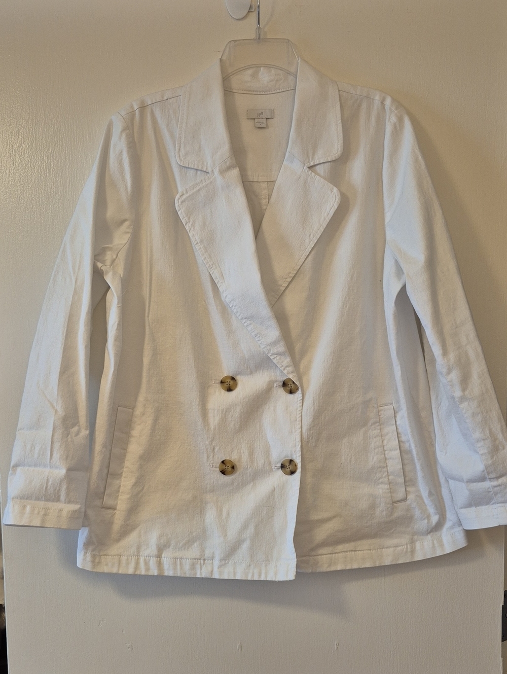 J. Jill Double‑Breasted White Jacket • Lightweight • Classic Style - Size L